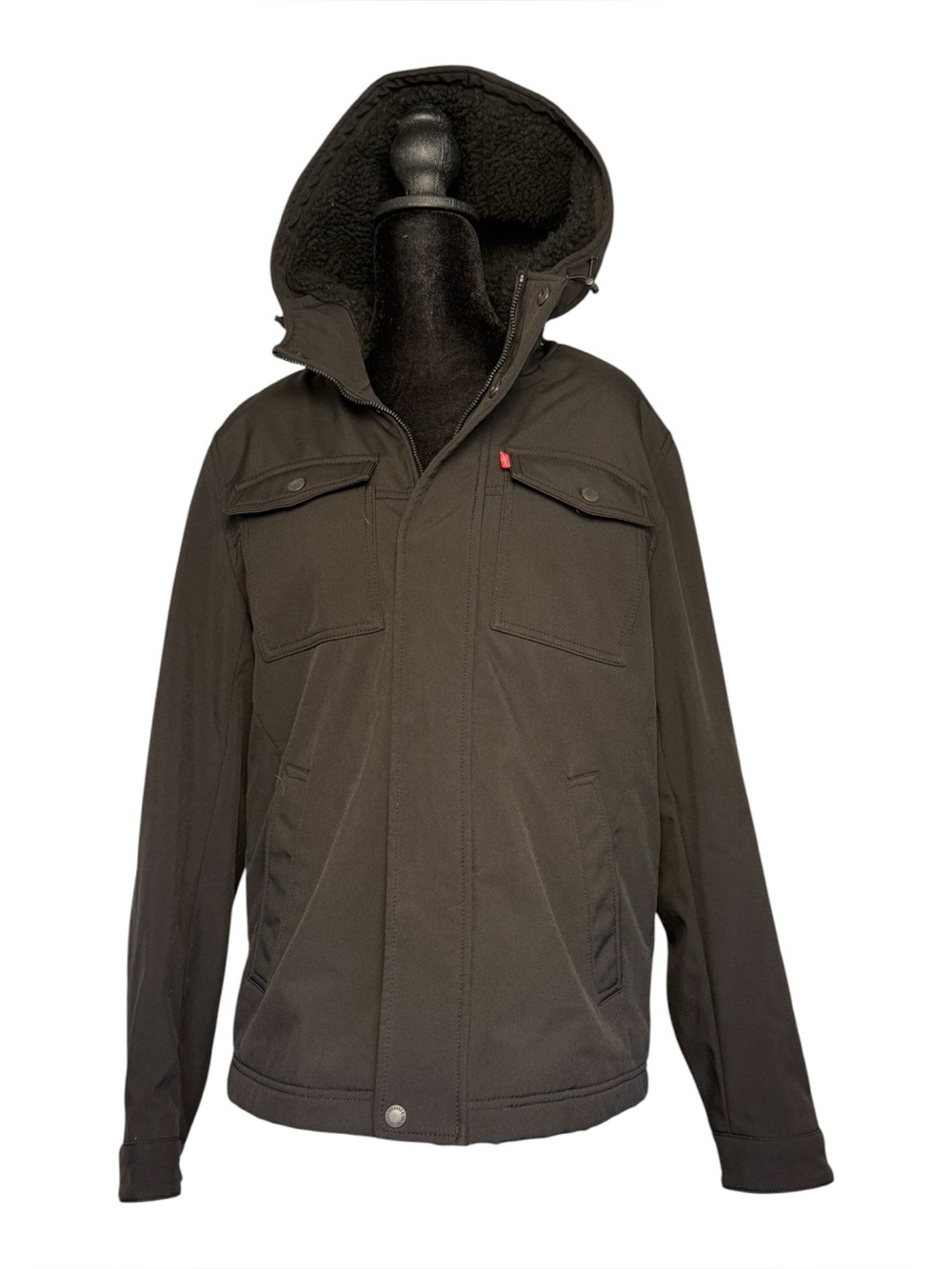 Levi's Men's Black Softshell Sherpa Lined Hooded Jacket Small
